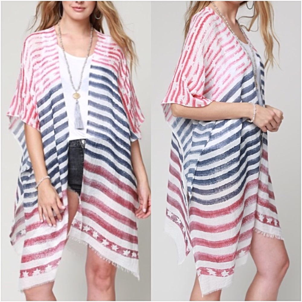 Gorgeous American Flag Striped Kimono Wrap O/S - Picture 3 of 4